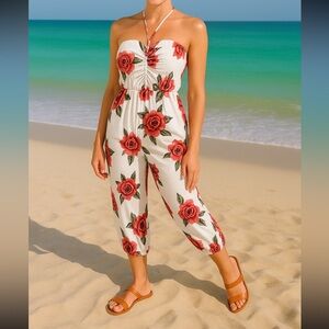 NWT Almost Famous Floral Jumpsuit - Red and White